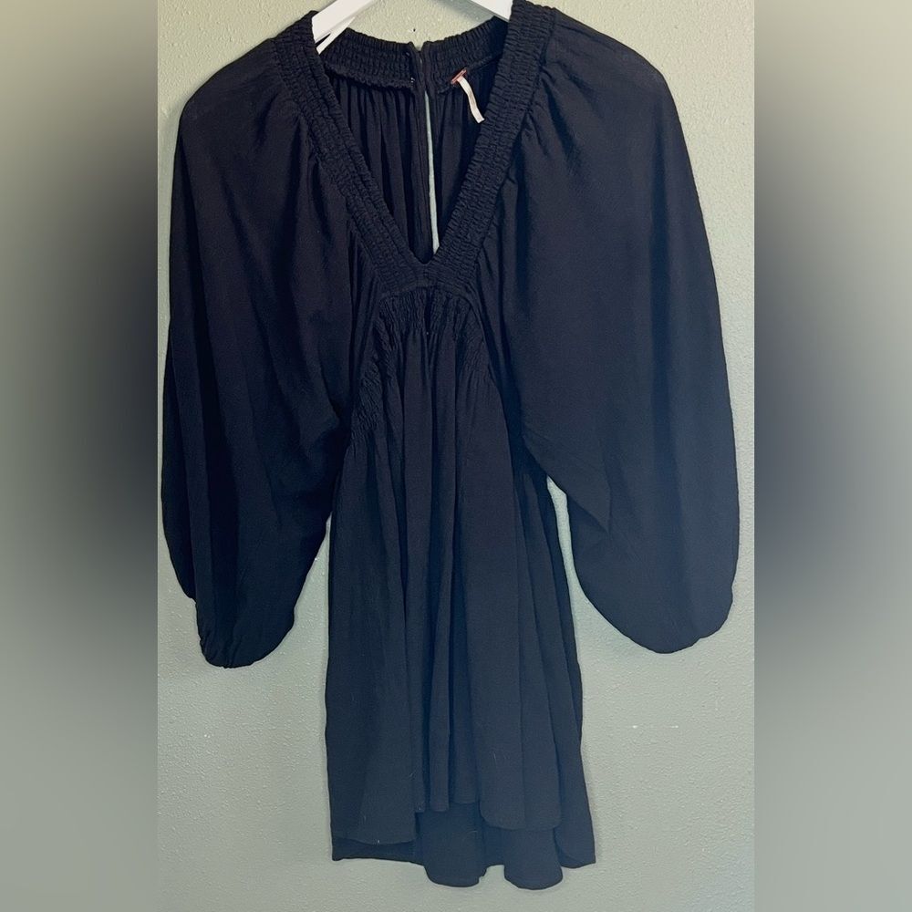Free People For The Moment Black Balloon Sleeve Boho Mini Dress XS